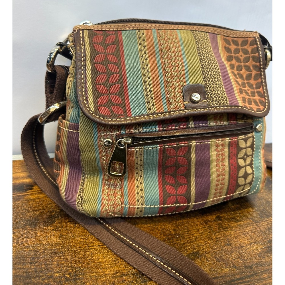 Fossil Patchwork Crossbody Shoulder Bag Canvas Leather Trim Purse Boho Y2K Style - Picture 3 of 16